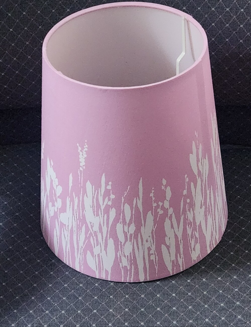 Lamp Shade Pink With White Prarie Foliage Design. 9 3/4" H x 9 3/8" Dim.